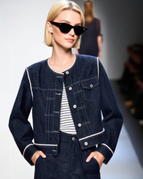 Simple retro coat denim splice tops for women