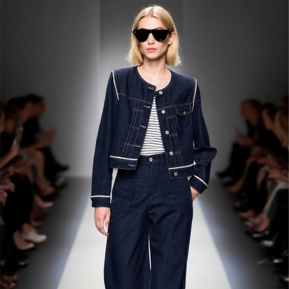 Simple retro coat denim splice tops for women