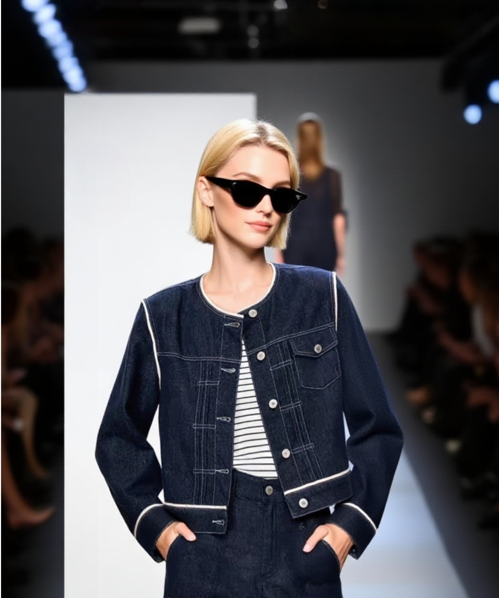 Simple retro coat denim splice tops for women