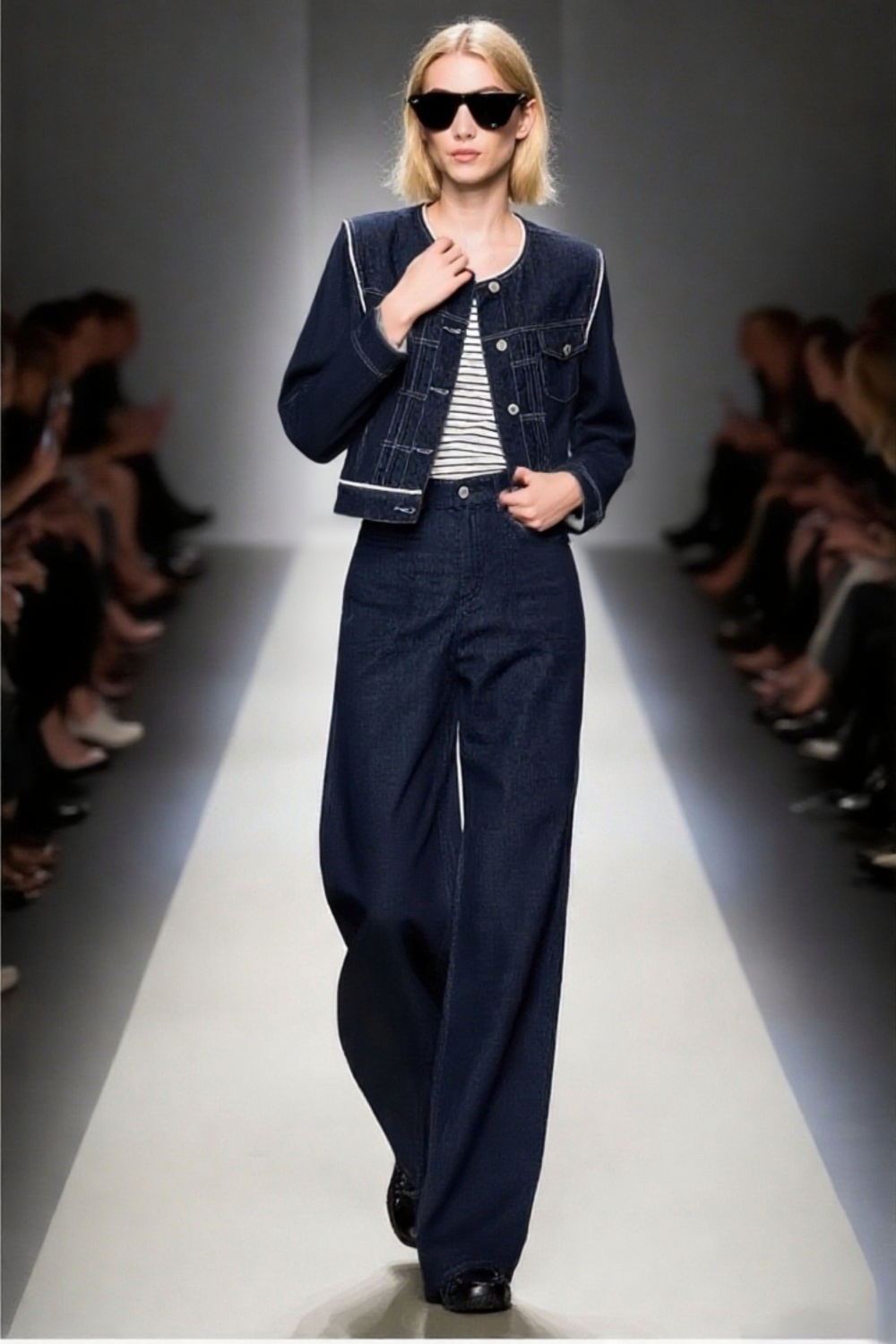 Simple retro coat denim splice tops for women