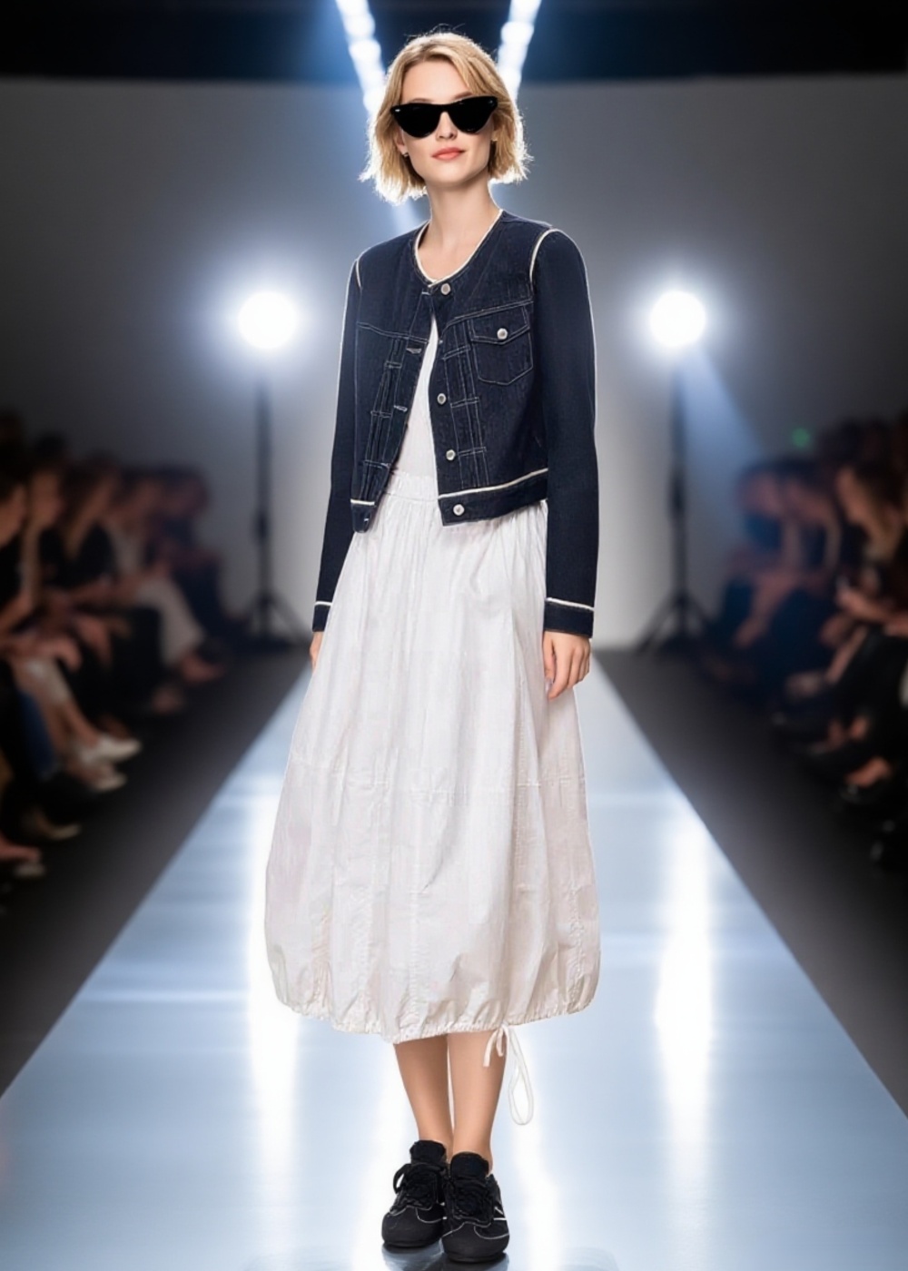 Simple retro coat denim splice tops for women