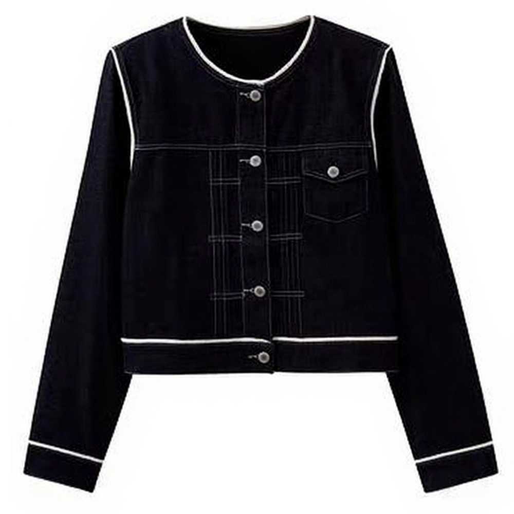 Simple retro coat denim splice tops for women