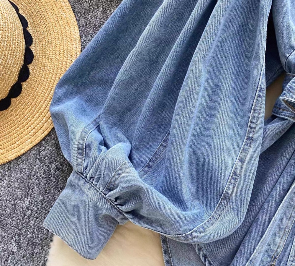 All-match retro bandage lantern sleeve cstand collar tops