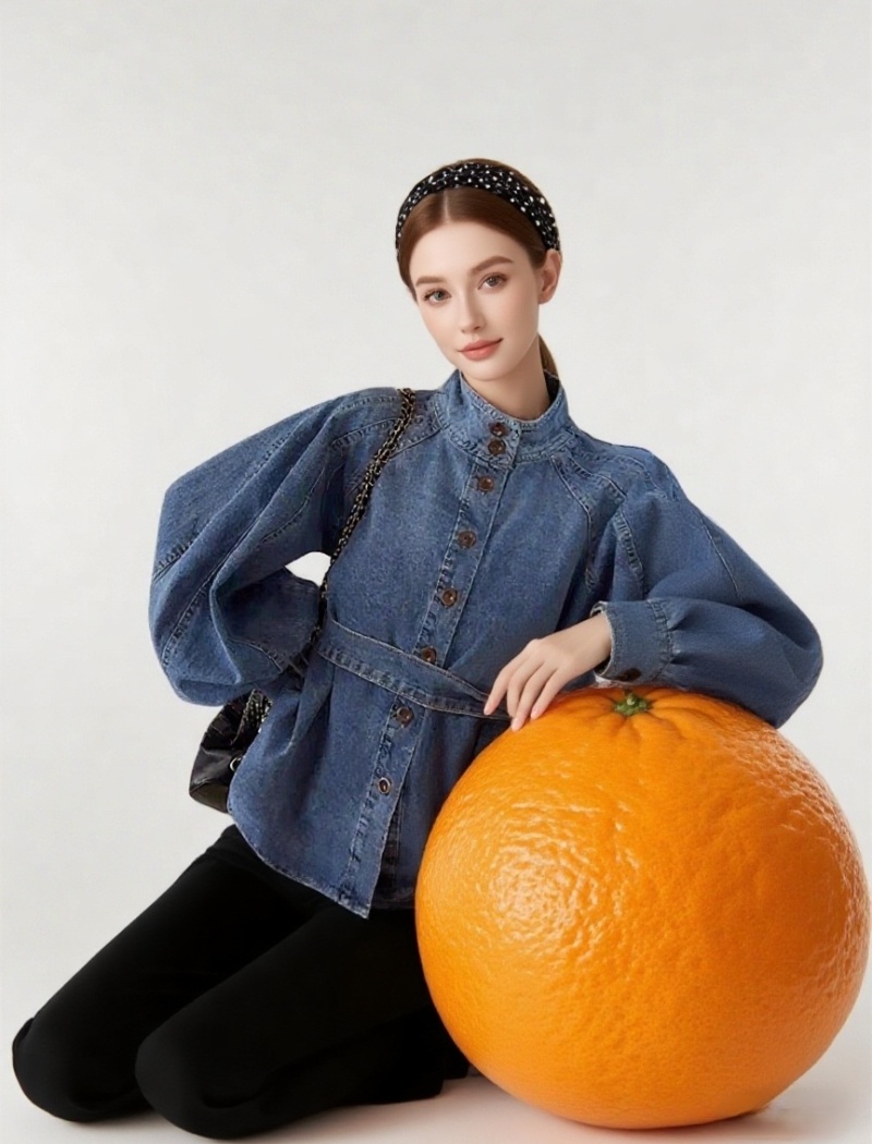 All-match retro bandage lantern sleeve cstand collar tops