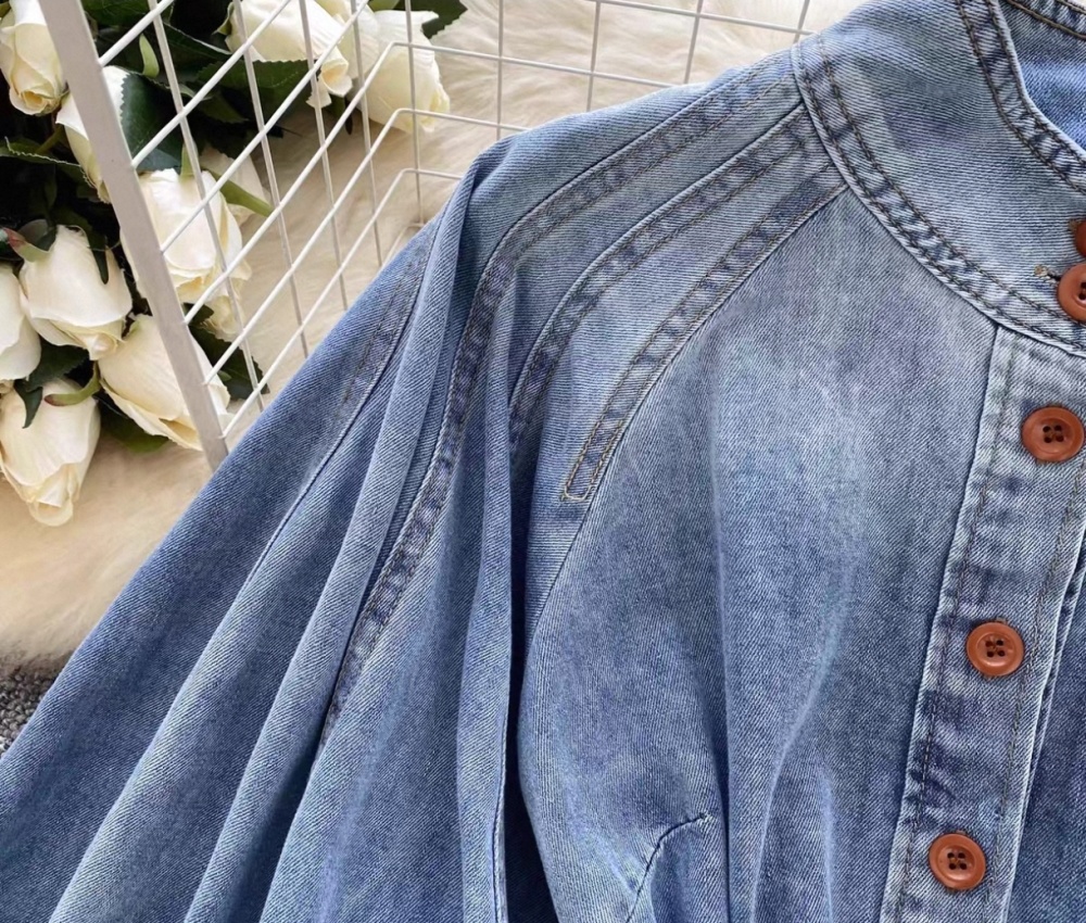 All-match retro bandage lantern sleeve cstand collar tops