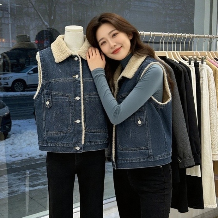 Thick show young Korean style waistcoat fashion denim coat