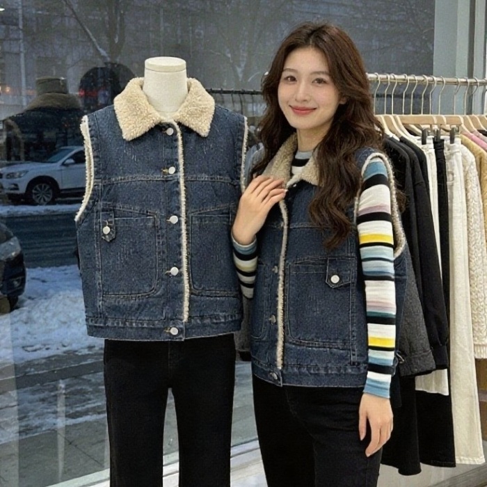 Thick show young Korean style waistcoat fashion denim coat