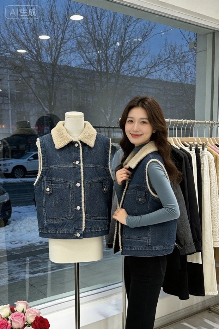 Thick show young Korean style waistcoat fashion denim coat