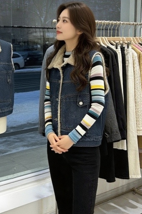Thick show young Korean style waistcoat fashion denim coat