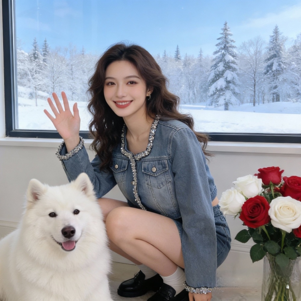 Square collar blue denim fashion sequins Casual washed coat