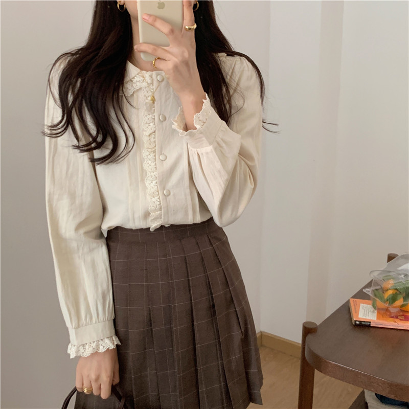 Long sleeve beautiful shirt lace collar tops for women