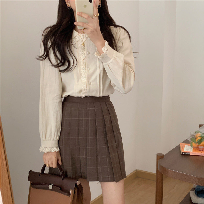 Long sleeve beautiful shirt lace collar tops for women