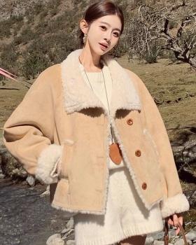 Plus velvet short thick coat lambs wool tops for women