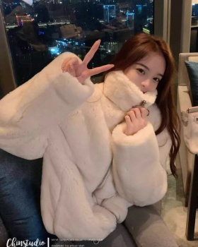 Cstand collar loose coat thick fur coat for women