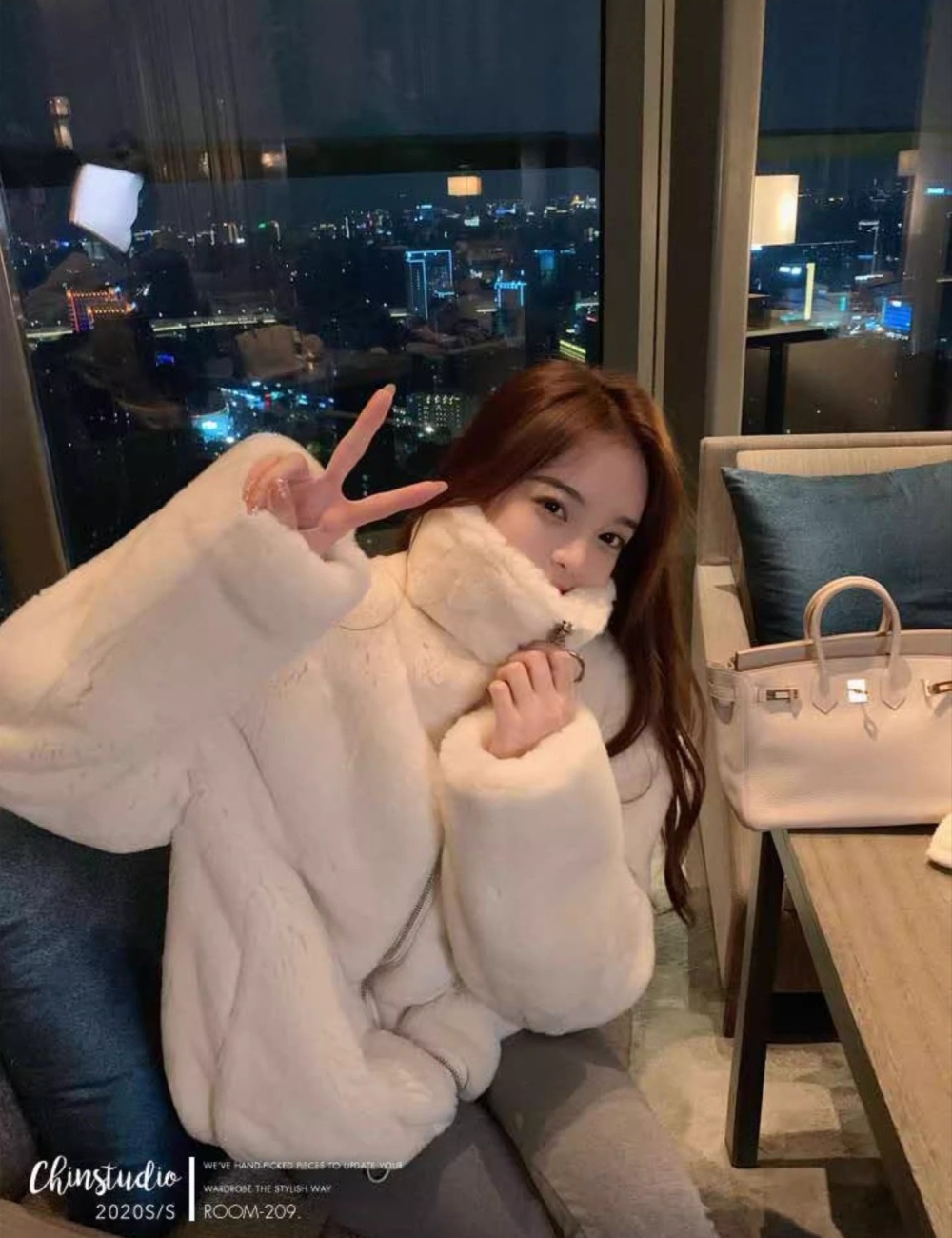 Cstand collar loose coat thick fur coat for women