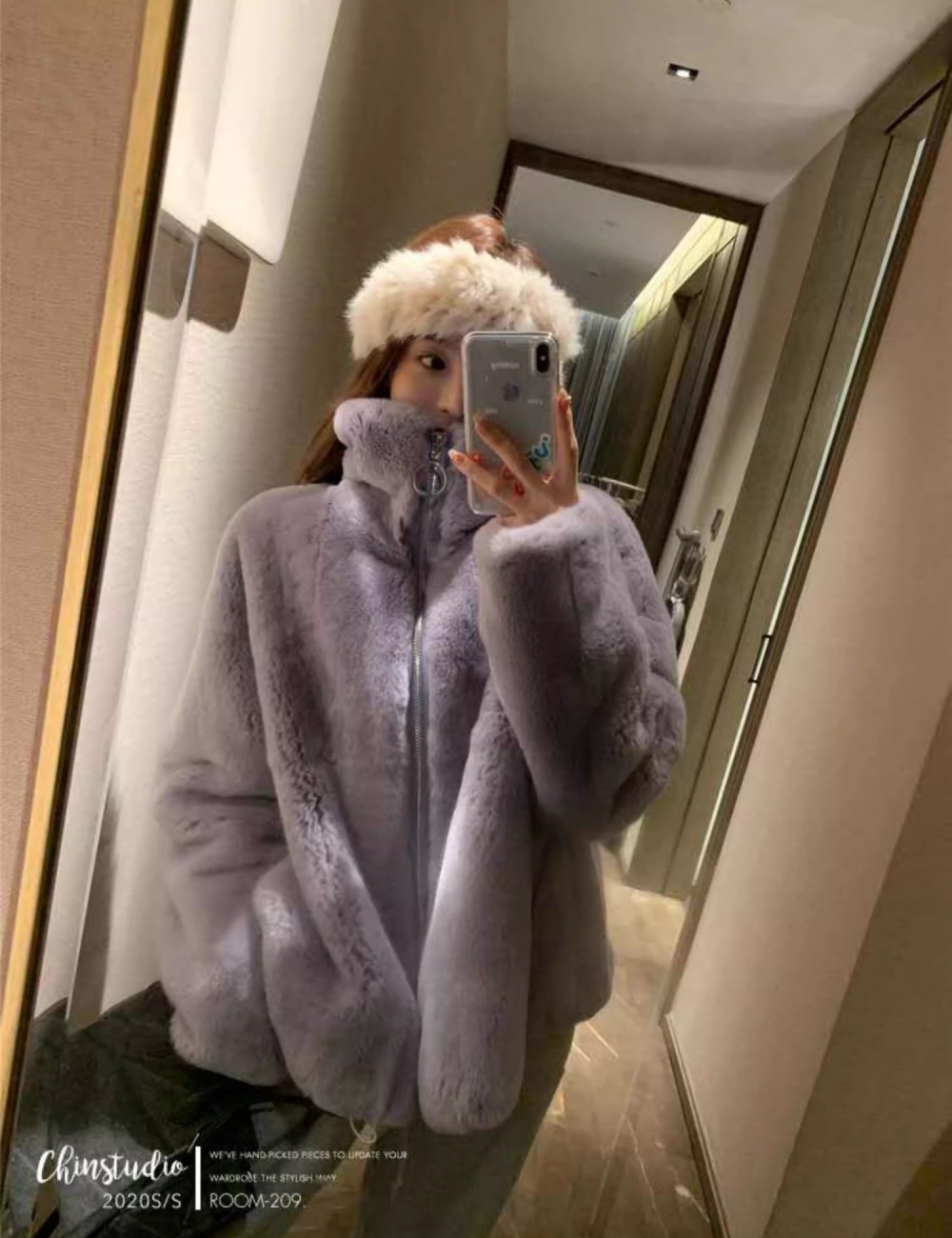 Cstand collar loose coat thick fur coat for women