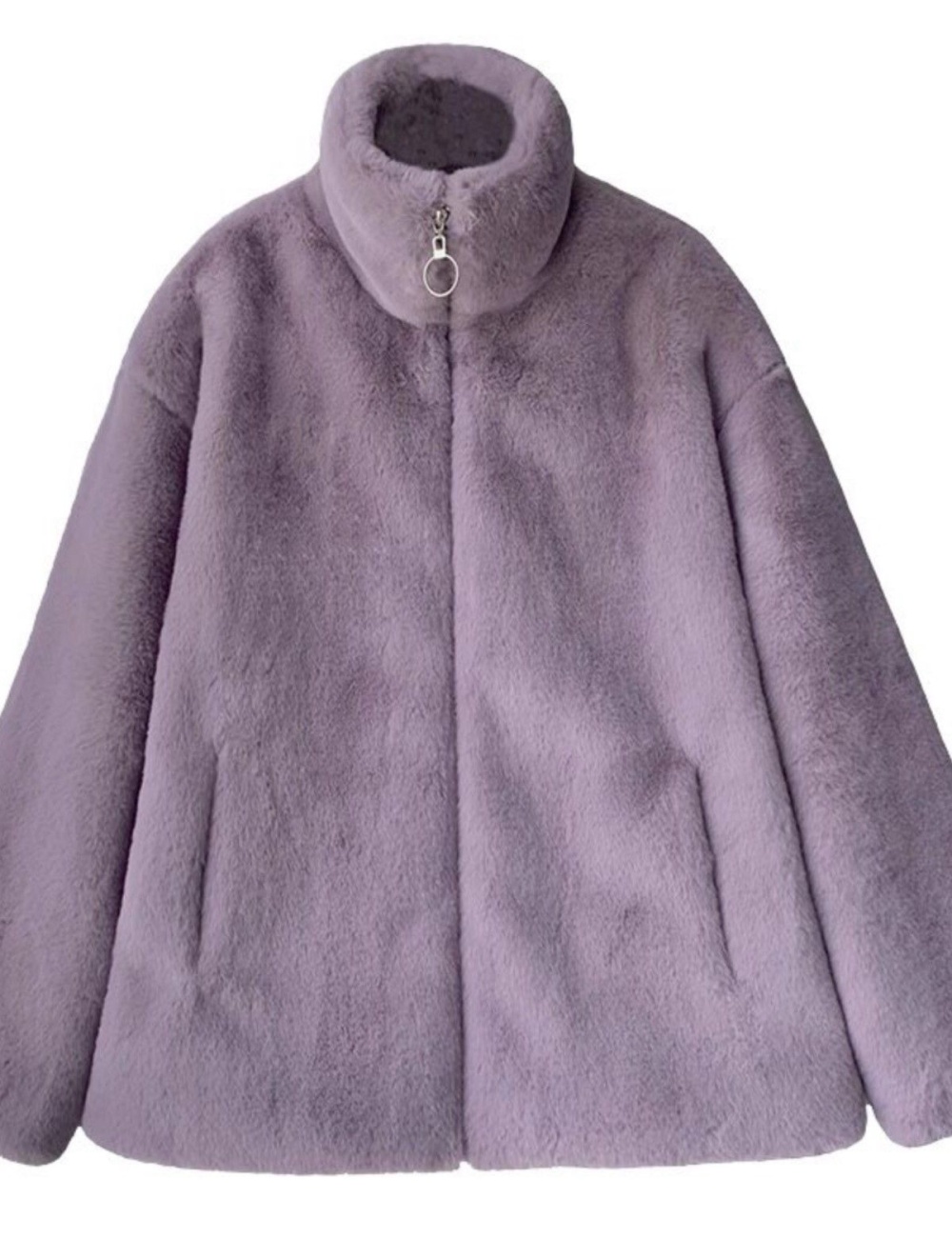 Cstand collar loose coat thick fur coat for women