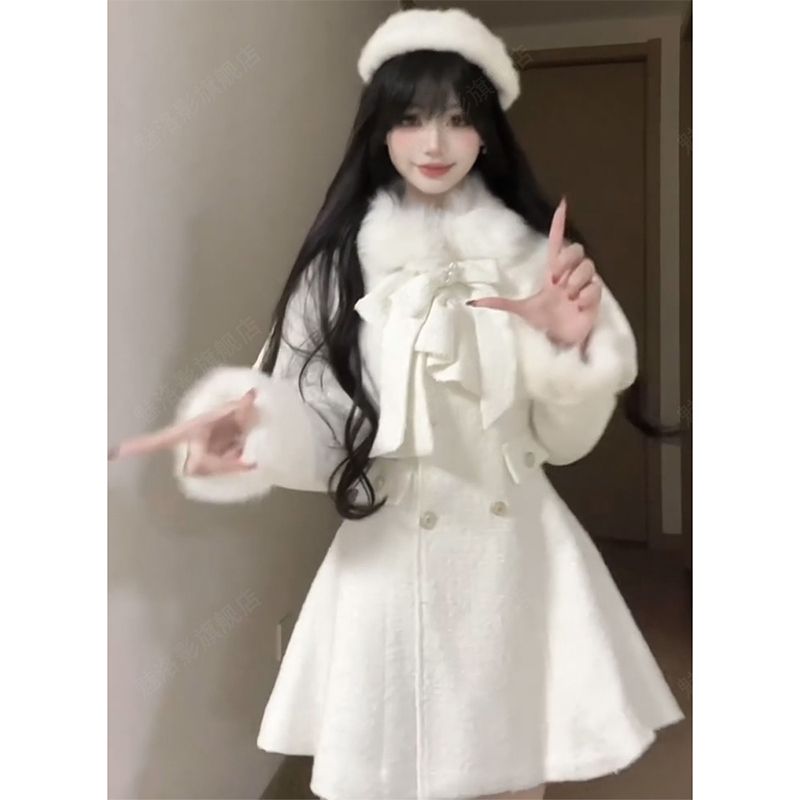 Spring and autumn dress white cloak 2pcs set for women