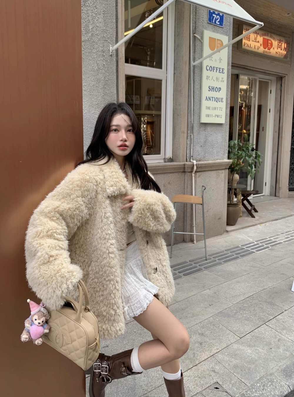 Winter lambs wool short fur coat light elmo coat