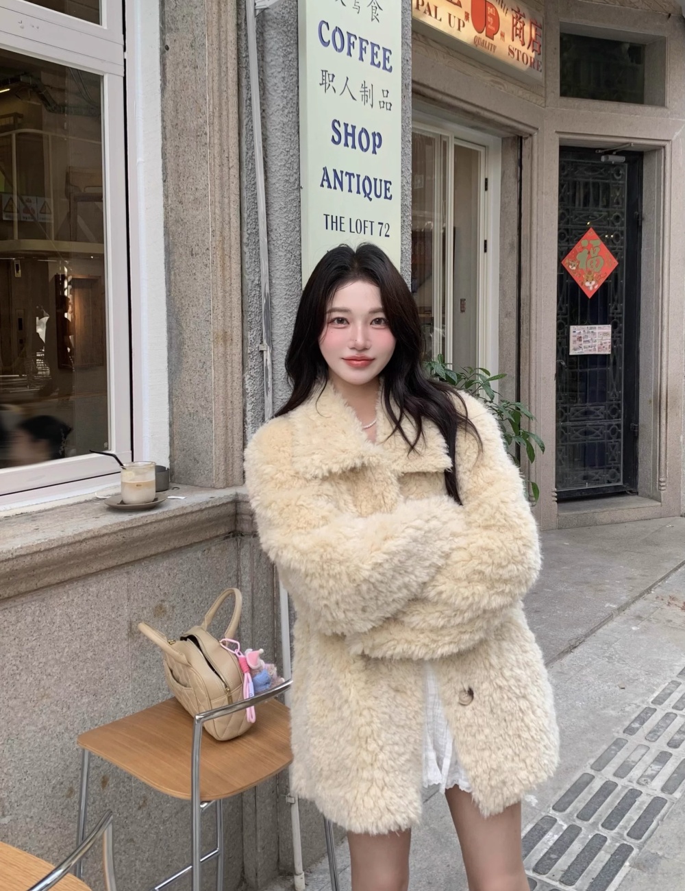 Winter lambs wool short fur coat light elmo coat