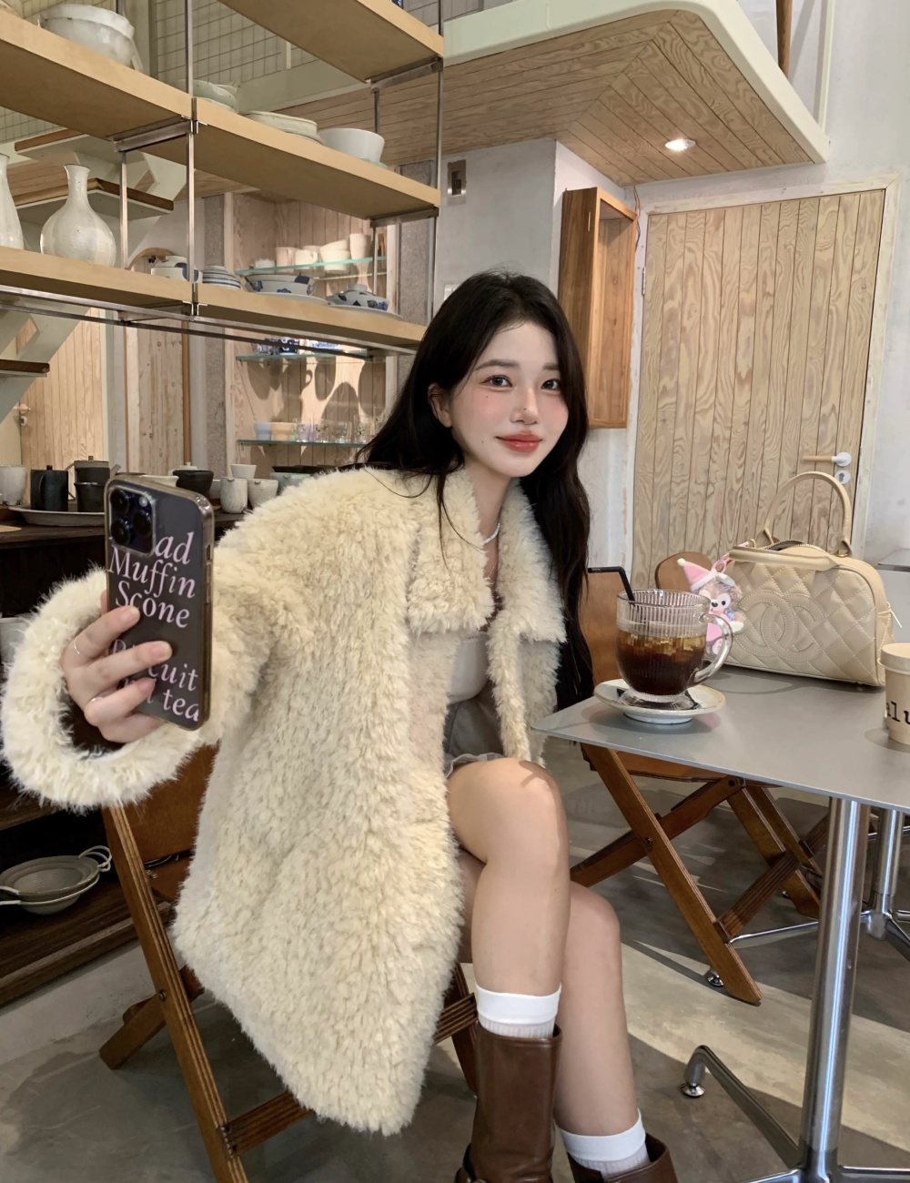 Winter lambs wool short fur coat light elmo coat