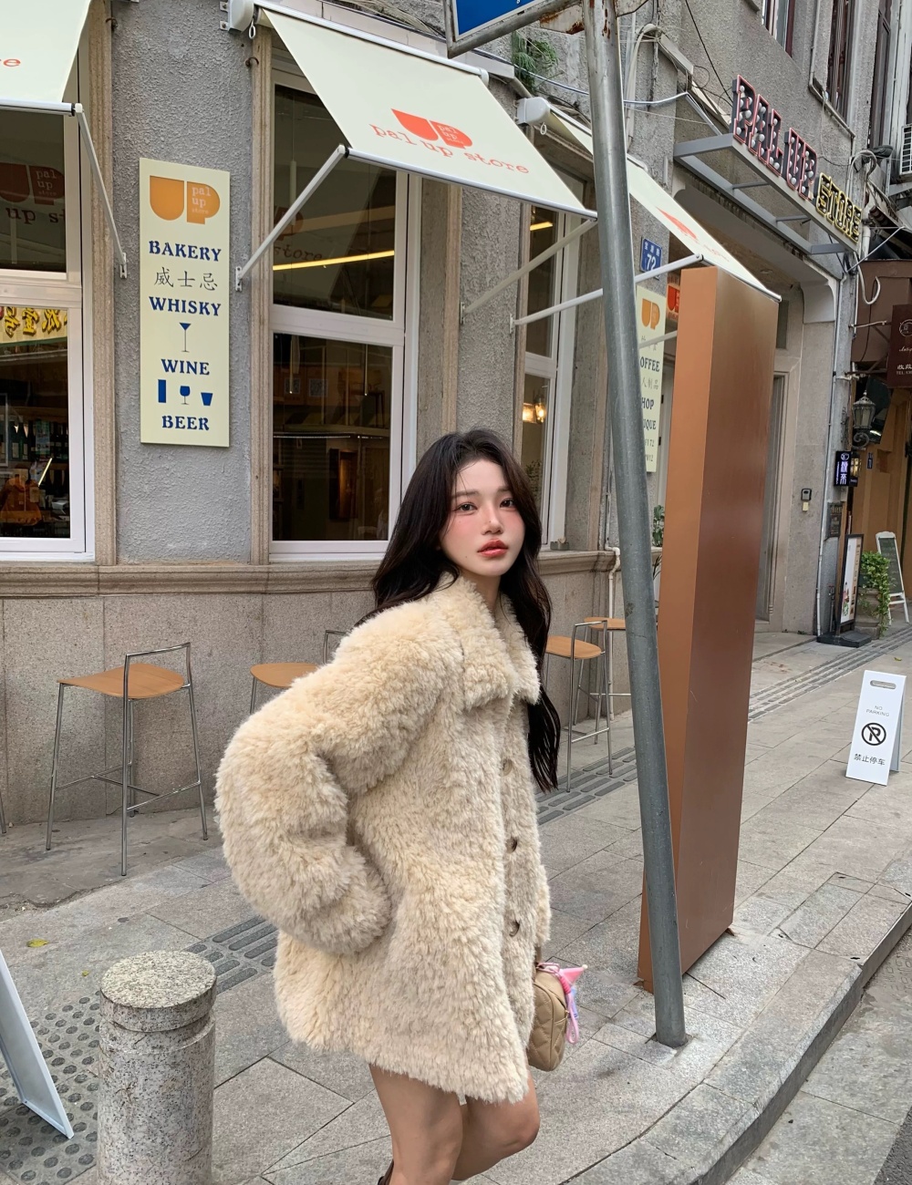 Winter lambs wool short fur coat light elmo coat