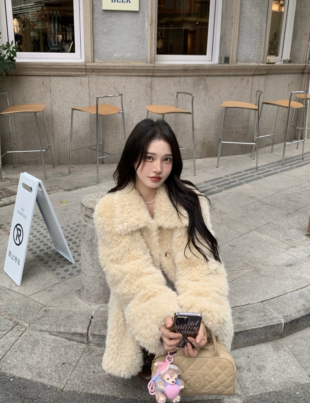 Winter lambs wool short fur coat light elmo coat