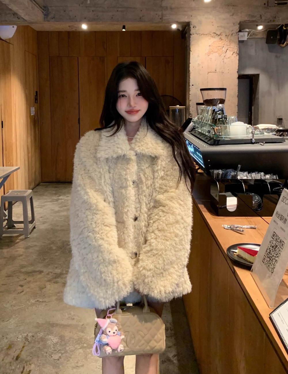 Winter lambs wool short fur coat light elmo coat