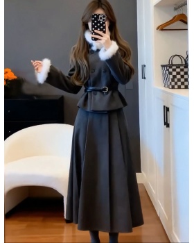 Autumn and winter skirt fur collar coat 2pcs set for women