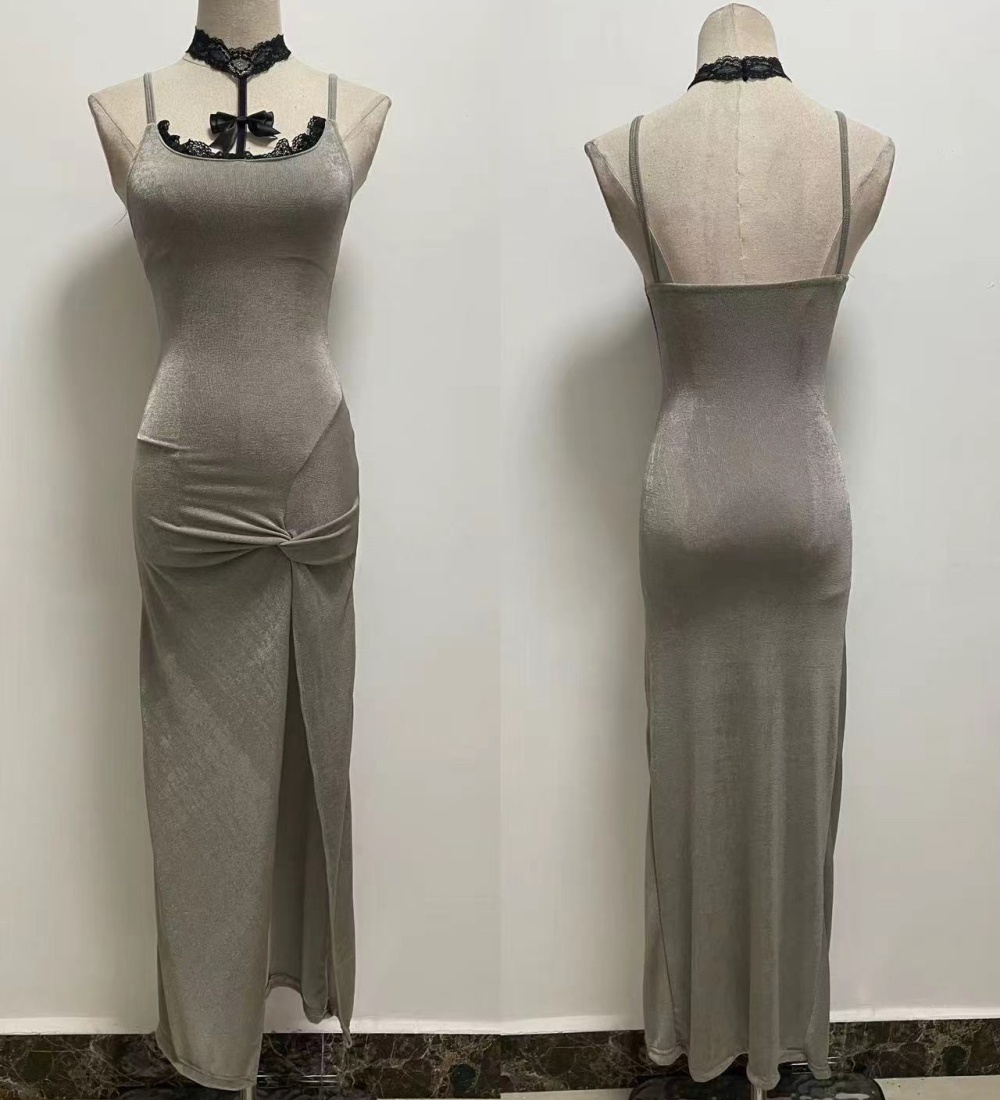 Tight fashion halter long dress sling lace split dress