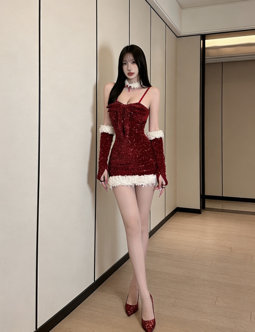 Sling winter package hip dress christmas sexy sequins Gloves