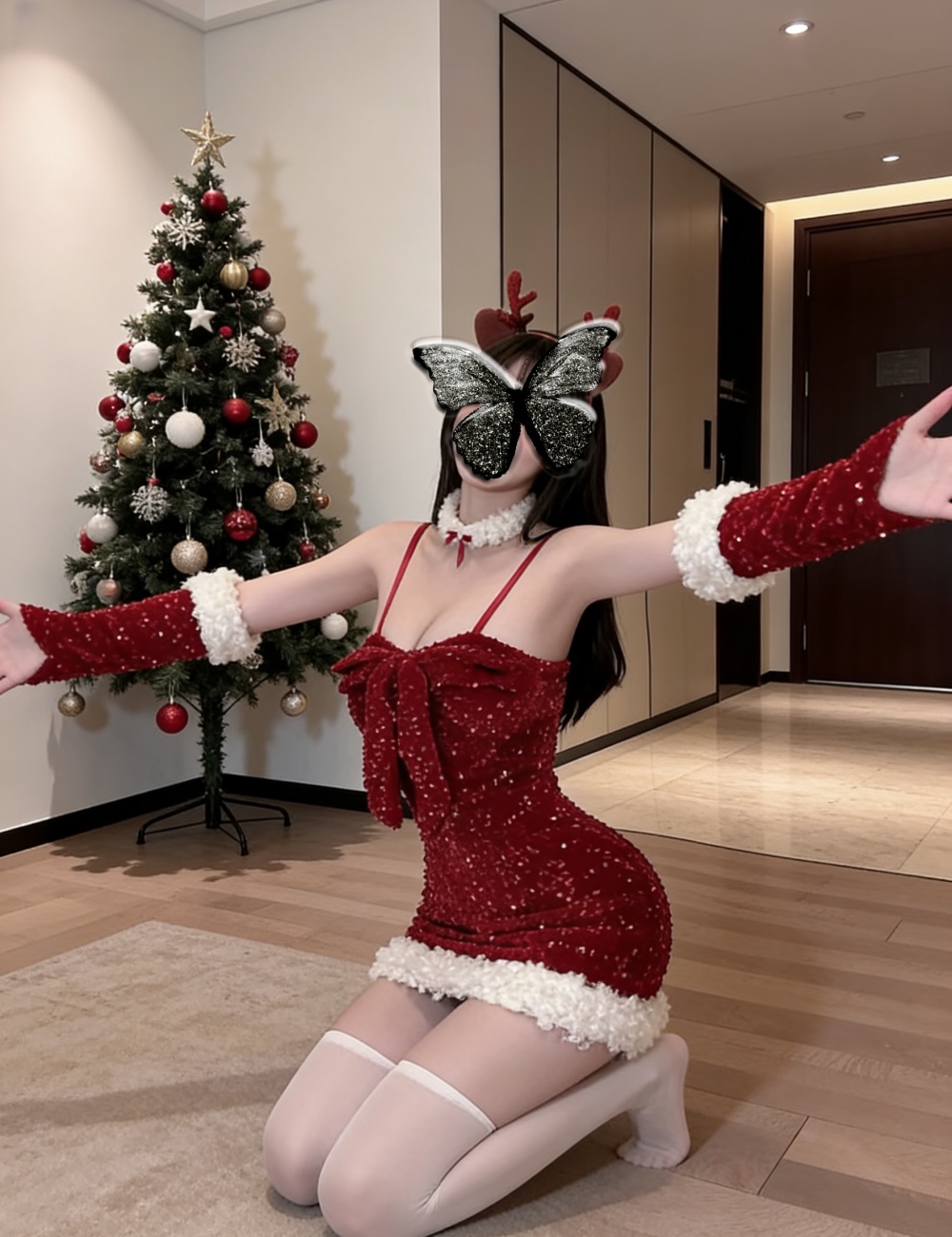 Sling winter package hip dress christmas sexy sequins Gloves