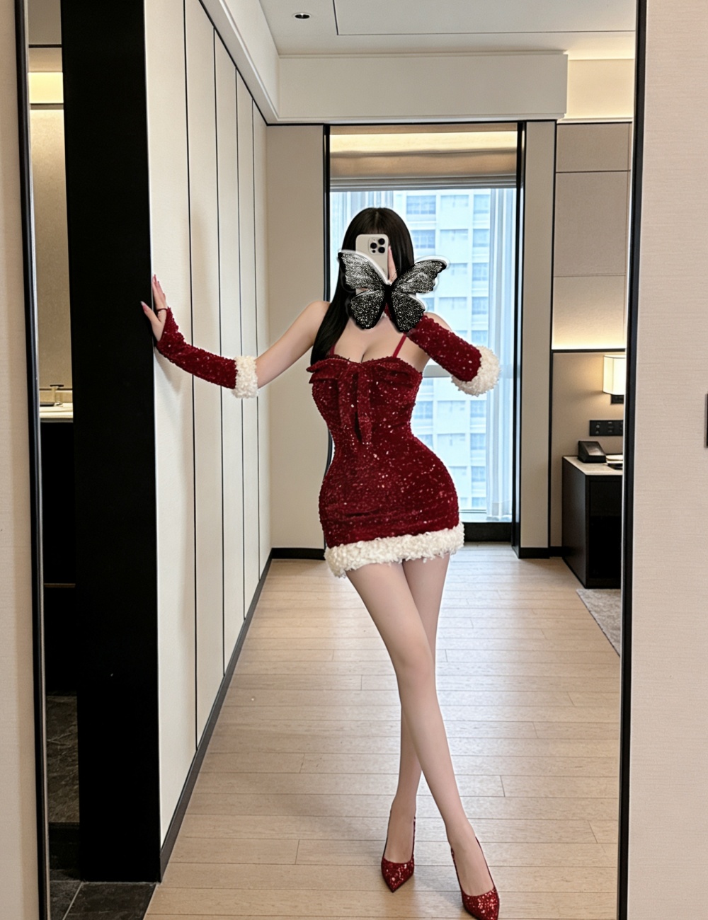 Sling winter package hip dress christmas sexy sequins Gloves