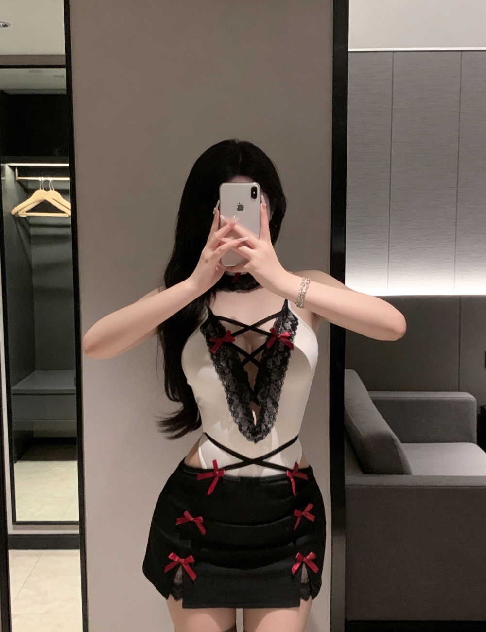 Lace package hip tops sling leotard a set for women