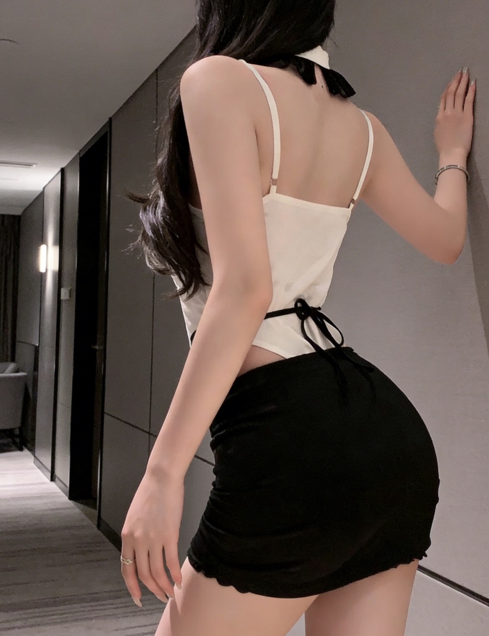 Lace package hip tops sling leotard a set for women