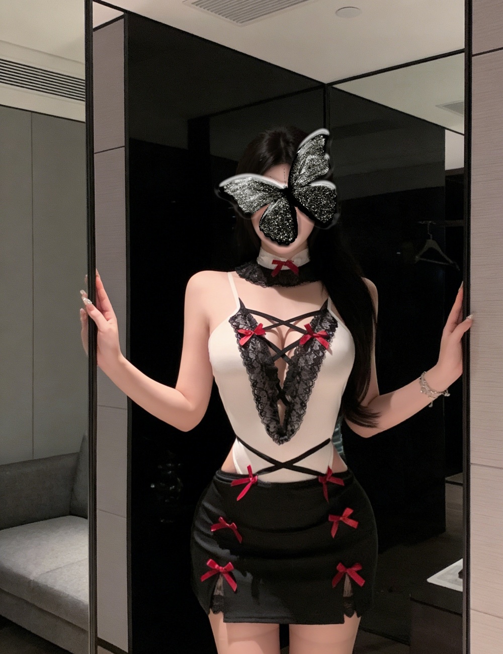 Lace package hip tops sling leotard a set for women