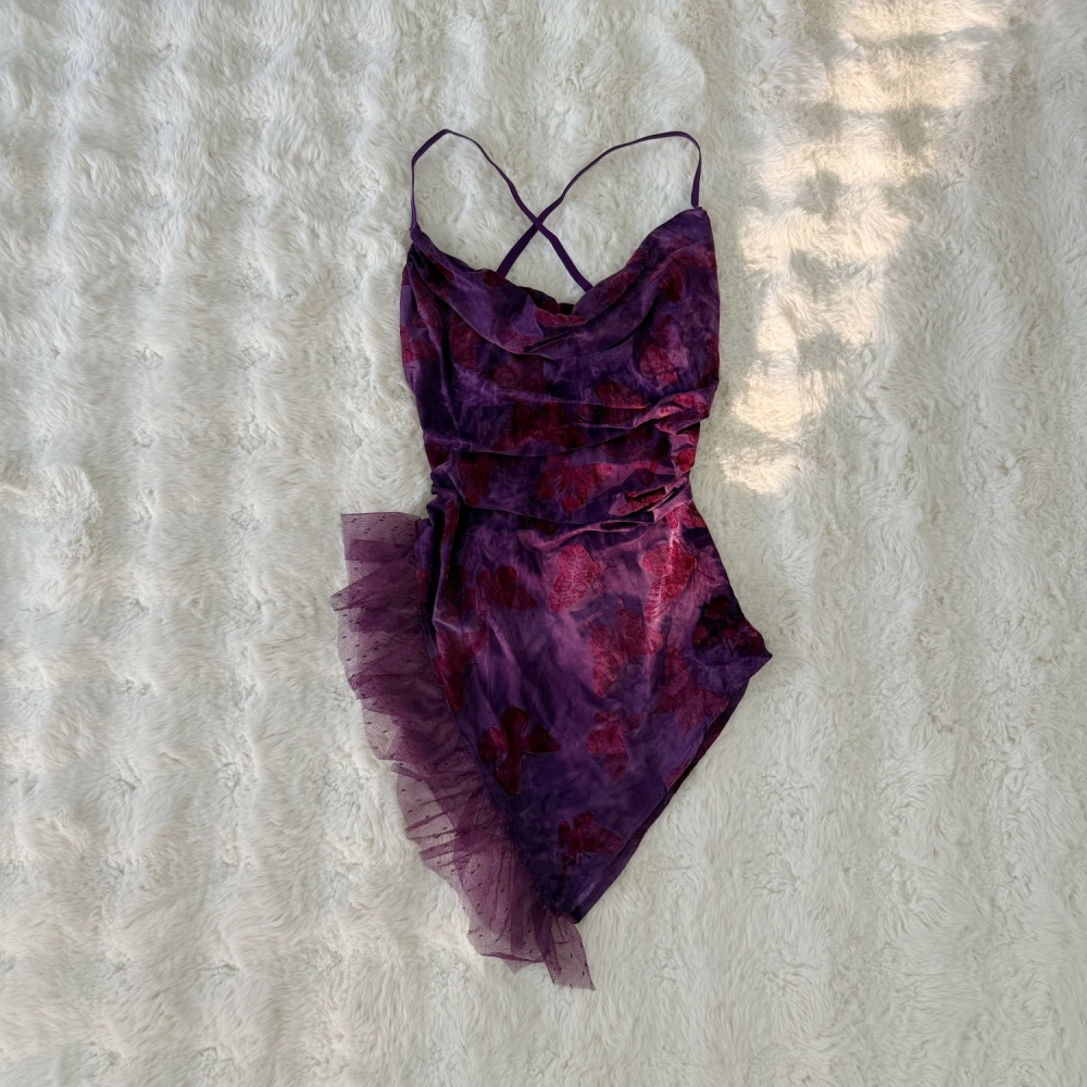 Slim butterfly lotus leaf edges elasticity dress for women