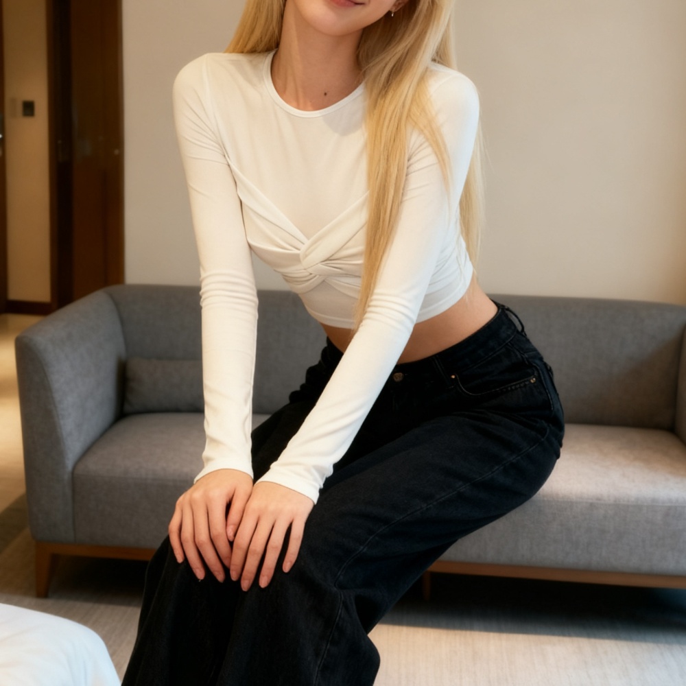 Spicegirl short slim white long sleeve tops for women