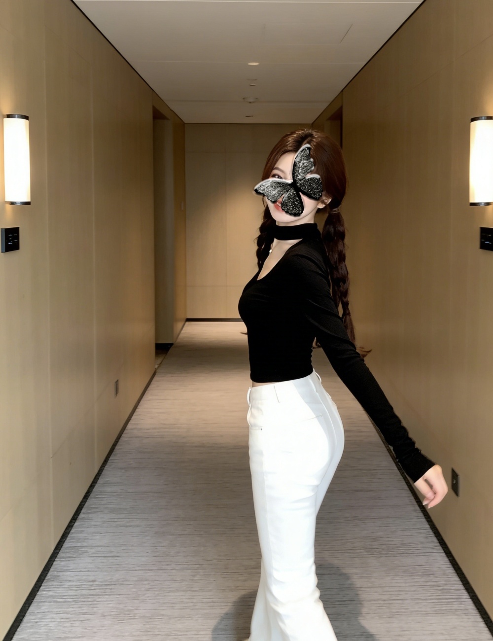 Slim chest hollow tops long sleeve short T-shirt for women