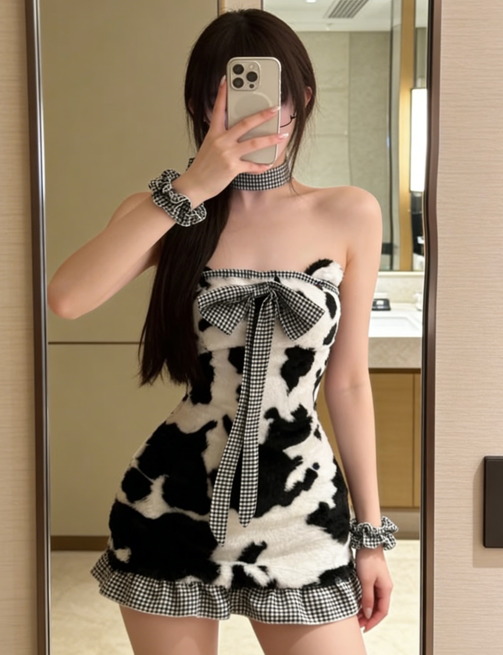 Sexy slim short wrapped chest plush dress for women