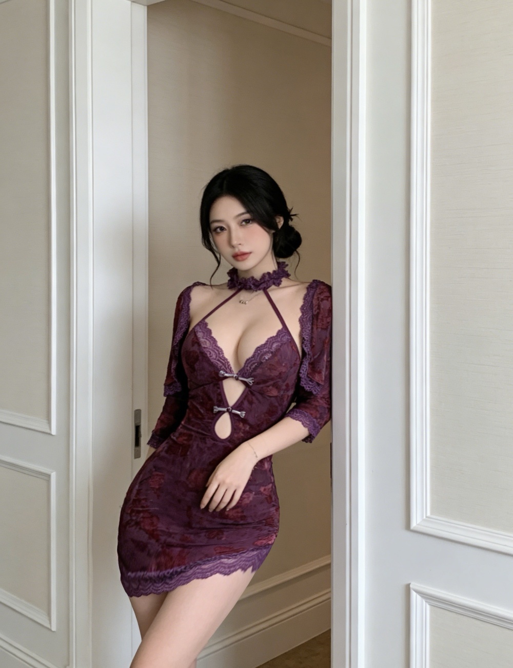 Short low-cut jacket short sleeve dress 2pcs set