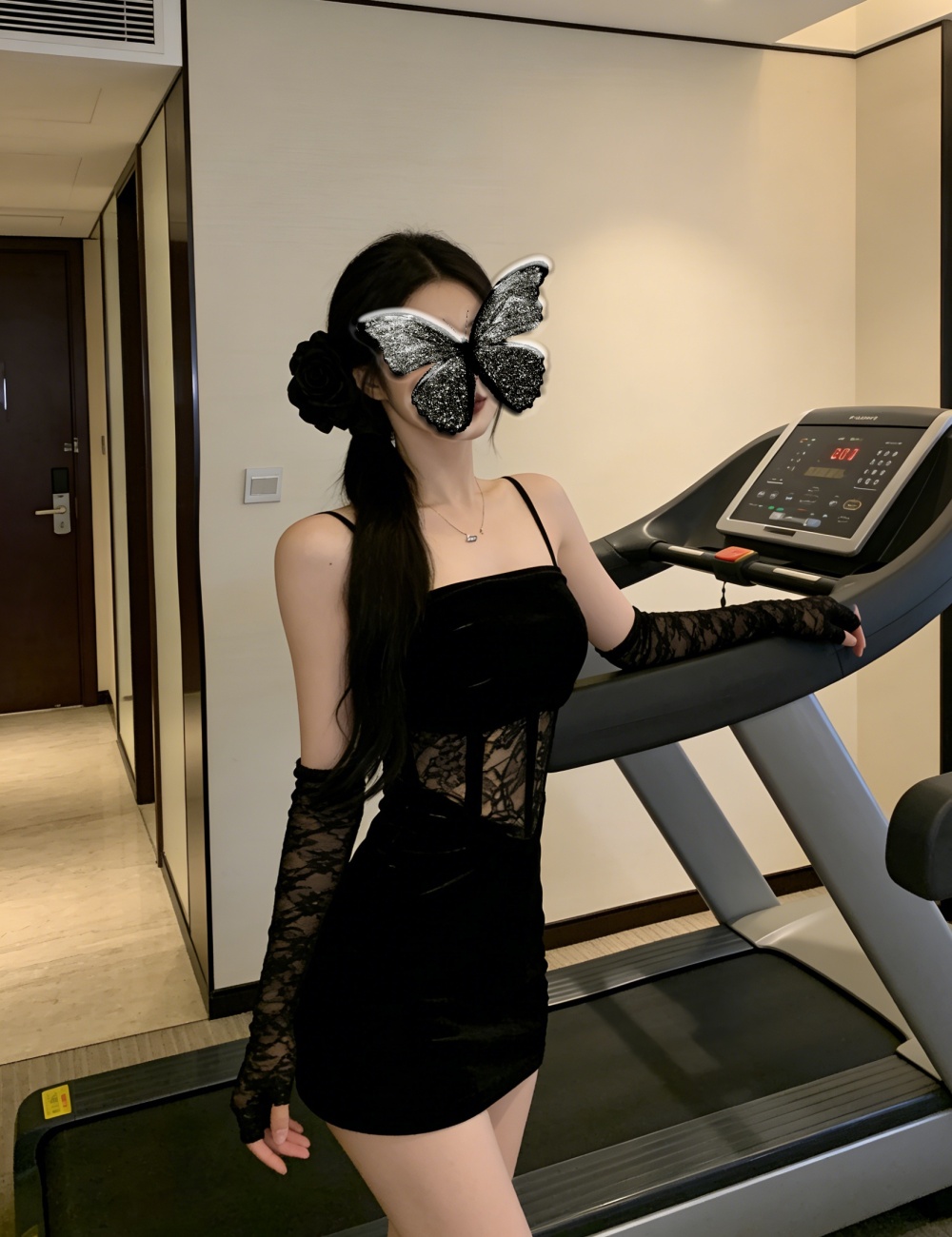 Lace sexy with spicegirl dress sling slim velvet Gloves