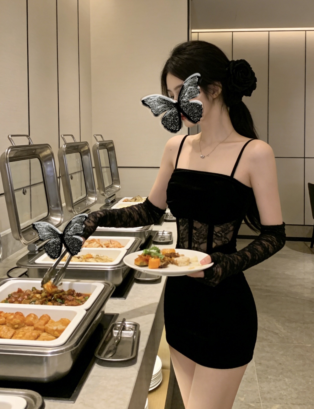 Lace sexy with spicegirl dress sling slim velvet Gloves