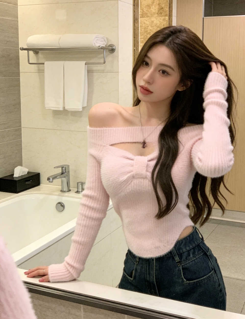 Enticement strapless tops long sleeve sweater for women