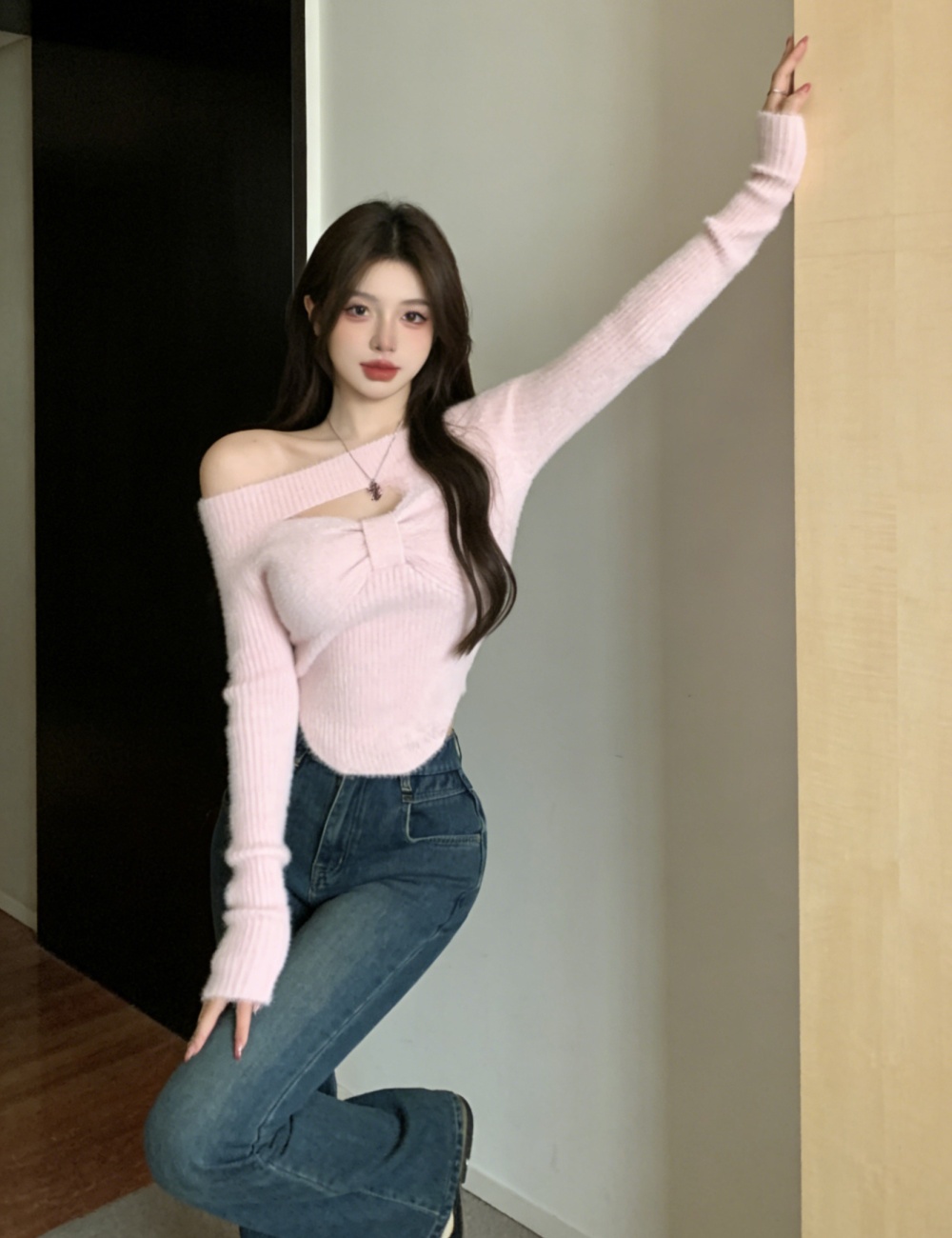 Enticement strapless tops long sleeve sweater for women