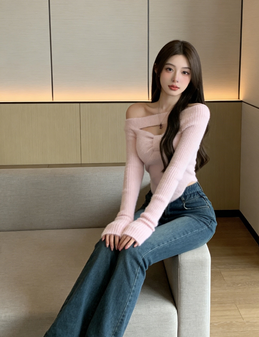 Enticement strapless tops long sleeve sweater for women