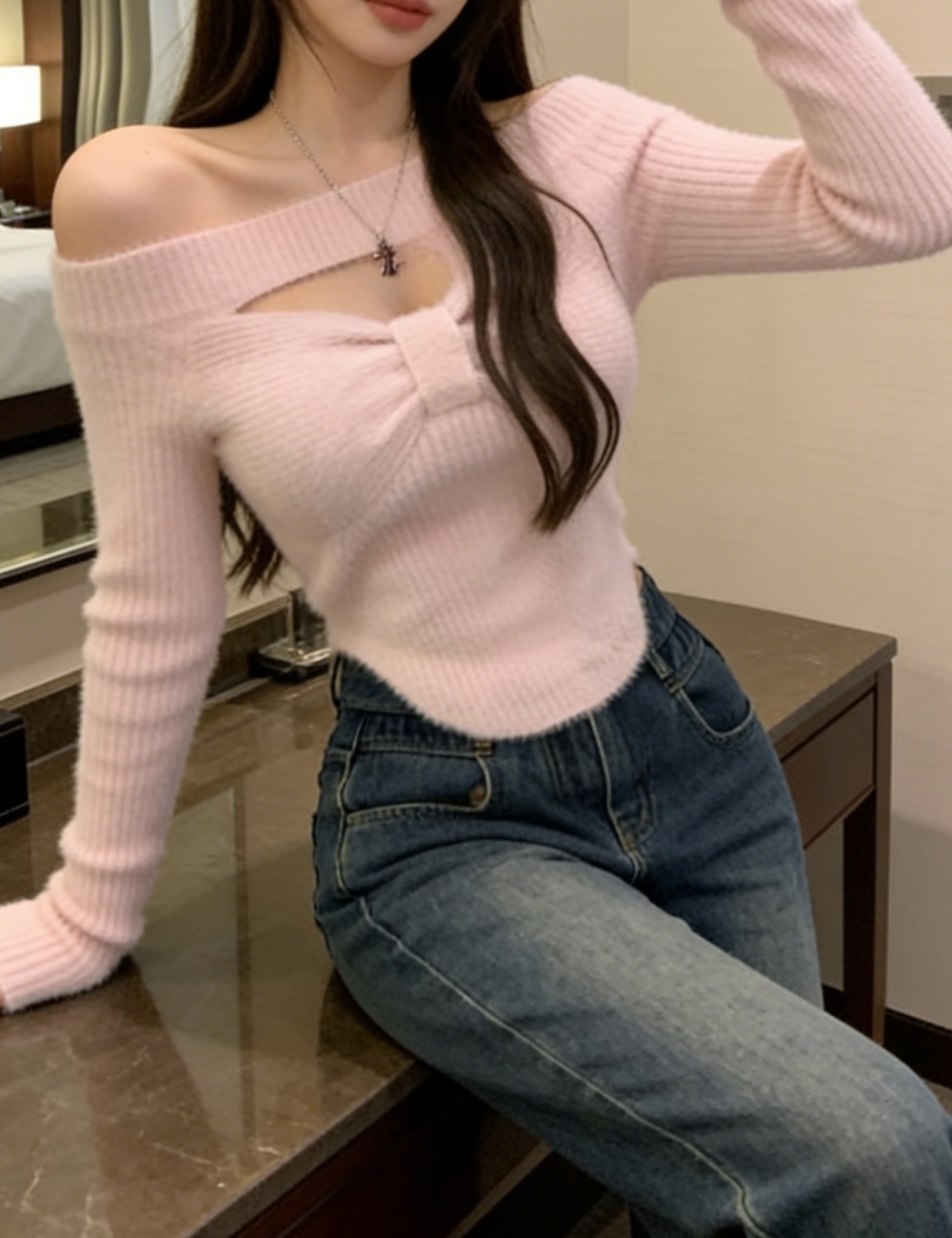 Enticement strapless tops long sleeve sweater for women