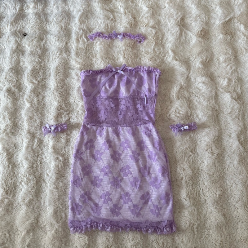 Purple hollow dress lace T-back for women