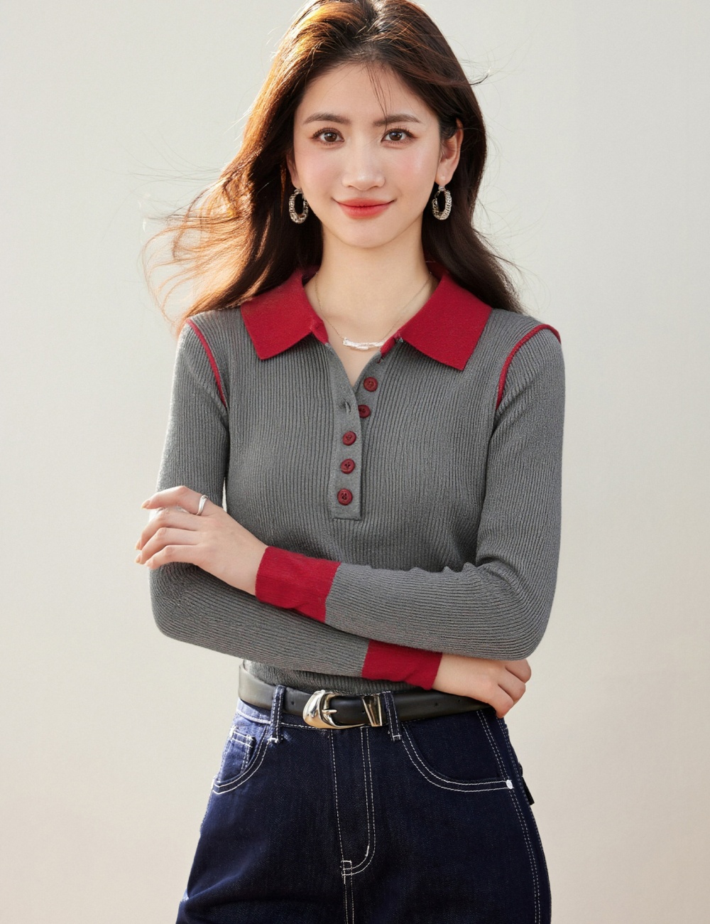 Mixed colors all-match slim sweater for women