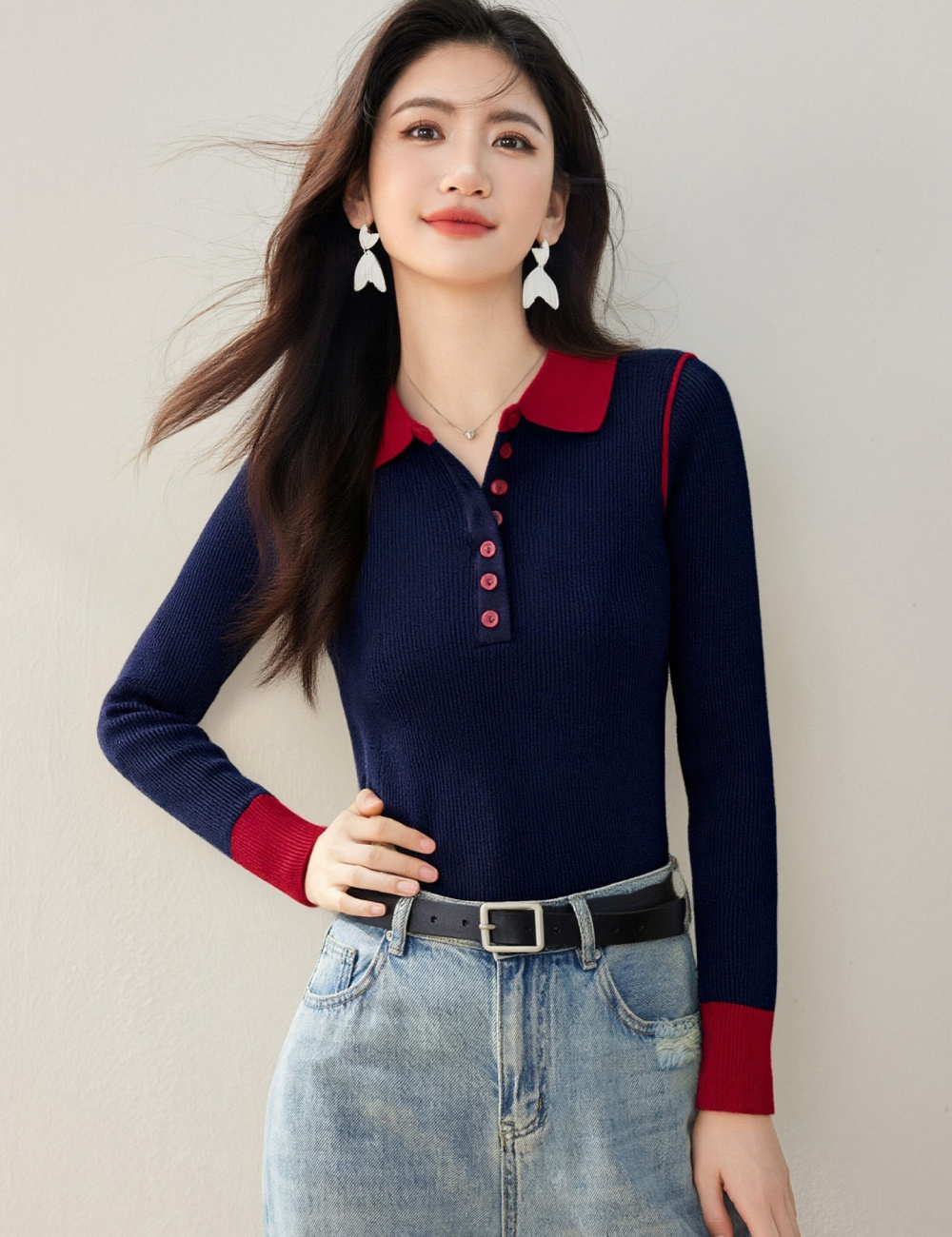 Mixed colors all-match slim sweater for women